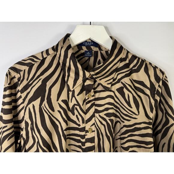 Chaps Womens 1X Button Up Top NEW Tan Brown Animal Print Gold Buttons Old Money - Picture 2 of 9